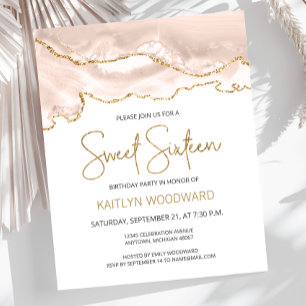Budget Elfenbein-Gold-Achat Sweet 16 Einladung