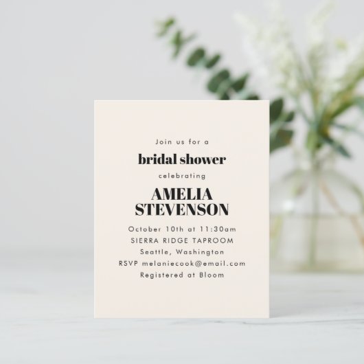 Budget Elfenbeindusche Minimalistisch Bridal Einla (Stehend Vorderseite)