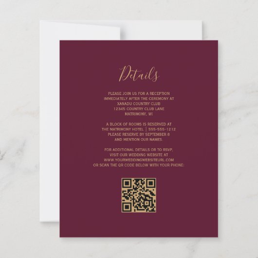 Budget Emerald Agate Burgundy QR Code Wedding (Rückseite)
