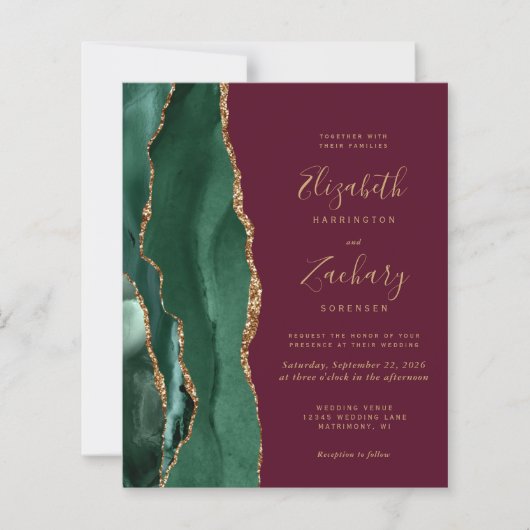 Budget Emerald Agate Burgundy QR Code Wedding (Vorderseite)