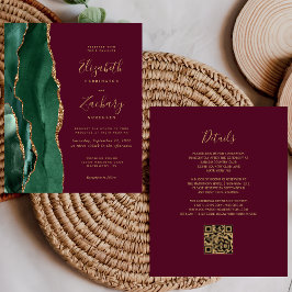 Budget Emerald Agate Burgundy QR Code Wedding