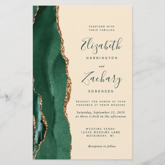 Budget Emerald Agate Champagne QR Code Wedding (Vorderseite)