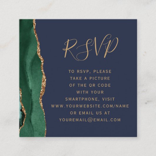 Budget Emerald Agate Navy Hochzeit QR Code UAWG Begleitkarte (Vorderseite)