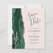 Budget Emerald Agate Rose Gold Blush Save the Date (Vorderseite)