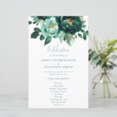 Budget Emerald and Gold Florals Wedding Program (Stehend Vorderseite)