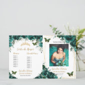 Budget Emerald Floral Quinceanera Foto Programme (Stehend Vorderseite)
