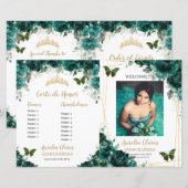 Budget Emerald Floral Quinceanera Foto Programme (Vorne/Hinten)