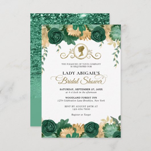 BUDGET Emerald Floral Viktorianisches Brautparty Mitteilungskarte (Vorne/Hinten)