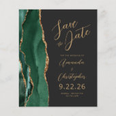 Budget Emerald Gold Agate Script Save the Date (Vorderseite)