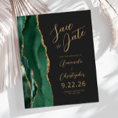 Budget Emerald Gold Agate Script Save the Date