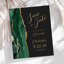 Budget Emerald Gold Agate Script Save the Date