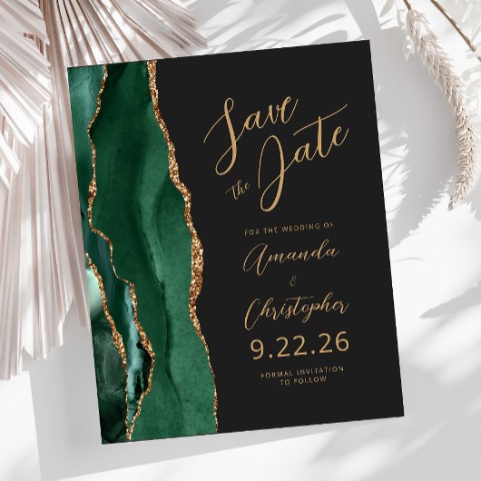 Budget Emerald Gold Agate Script Save the Date