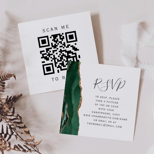 Budget Emerald Gold Agate Wedding QR Code UAWG Begleitkarte