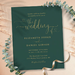 Budget Emerald Gold Hearts SkriptWedding Einladung