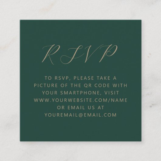 Budget Emerald Gold Script Wedding QR Code UAWG Begleitkarte (Vorderseite)