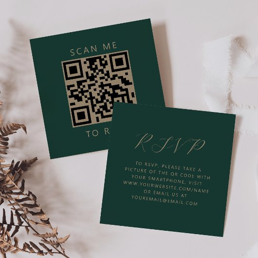 Budget Emerald Gold Script Wedding QR Code UAWG Begleitkarte