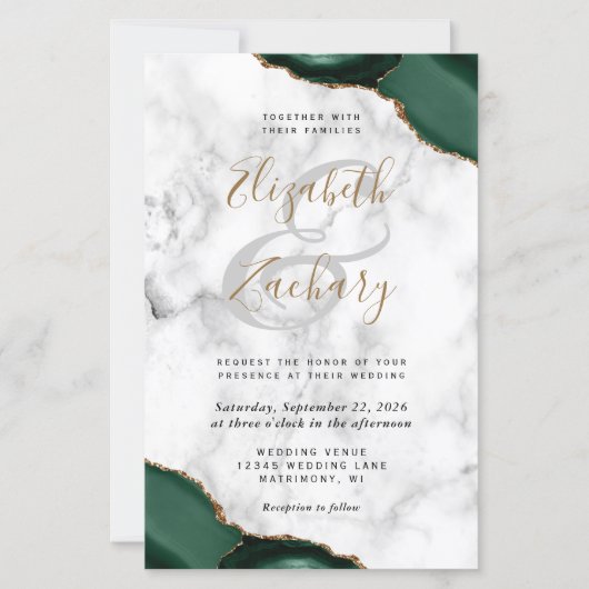 Budget Emerald Green Agate Corners Marble Wedding (Vorderseite)