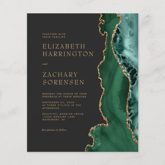 Budget Emerald Green Agate Gold QR Code Hochzeit (Vorderseite)