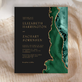 Budget Emerald Green Agate Gold Wedding Einladung