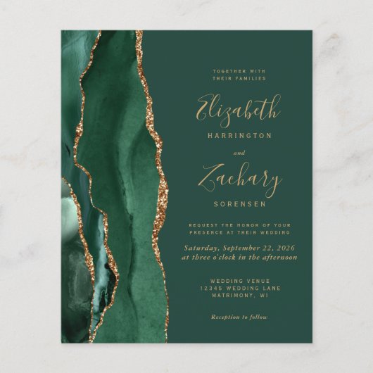 Budget Emerald Green Agate Hochzeitseinladung (Vorderseite)