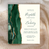 Budget Emerald Green Agate Ivory Wedding Einladung