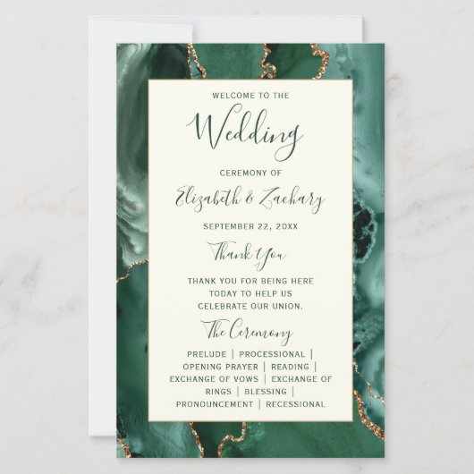 Budget Emerald Green Agate Ivory Wedding Program (Vorderseite)