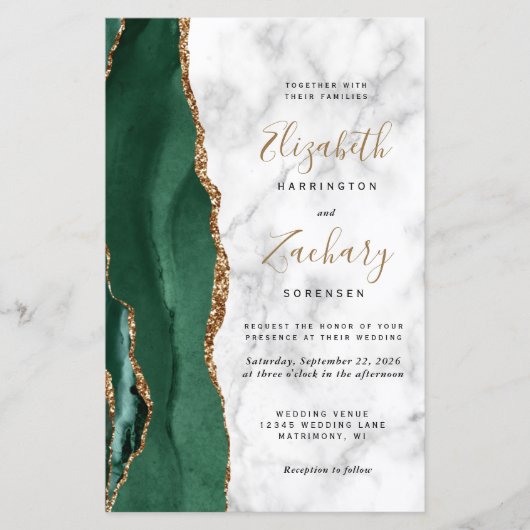Budget Emerald Green Agate Marble QR Code Wedding (Vorderseite)