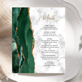 Budget Emerald Green Agate Marble Wedding Menu