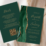Budget Emerald Green Agate QR Code Wedding<br><div class="desc">Der links Rand dieser eleganten, modernen Hochzeitseinladung zeichnet sich durch einen smaragdgrünen Aquarellstreifen aus, der mit vergoldetem Imitat-Glitzer bestickt ist. Der anpassbare Text kombiniert goldfarbene Handschrift, Copperplate und kursiv Schriftart auf einem smaragdgrünen Hintergrund. Fügen Sie zusätzliche Details auf der Rückseite, zusammen mit einem QR-Code, um Ihren Gästen zu helfen, besuchen...</div>