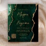 Budget Emerald Green Agate QR Code Wedite Einladun<br><div class="desc">Diese elegante Hochzeitseinladung zeigt ein Hintergrundbild des smaragdgrünen Aquarelles, bestickt mit Imitaten goldenen Glitzer. Der anpassbare Text kombiniert goldfarbene moderne Handschrift, Copperplate und kursiven Schriftart. Sie benötigen weitere Informationen? Einfach den QR Code anpassen, um Gäste auf Ihre Hochzeitswebsite zu leiten. Die Rückseite ist mit einem smaragdgrünen und goldgelben Agate Design...</div>