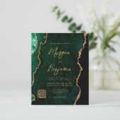 Budget Emerald Green Agate QR Code Wedite Einladun (Stehend Vorderseite)