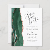 Budget Emerald Green Agate Rose Gold Save the Date (Vorderseite)