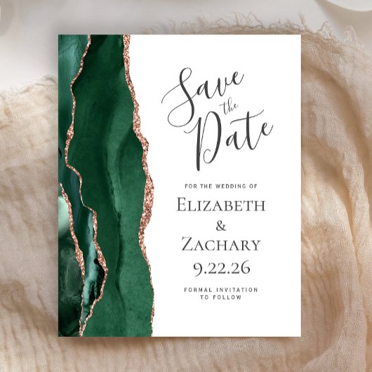 Budget Emerald Green Agate Rose Gold Save the Date