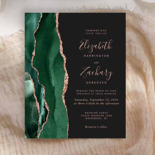 Budget Emerald Green Agate Rose Gold Wedding