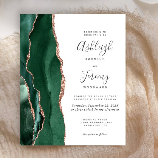 Budget Emerald Green Agate Rose Gold Wedding