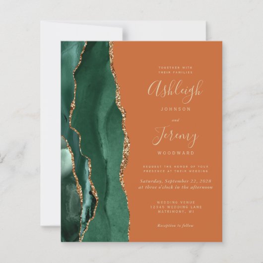 Budget Emerald Green Agate Rust Einladung zur Hoch (Vorderseite)