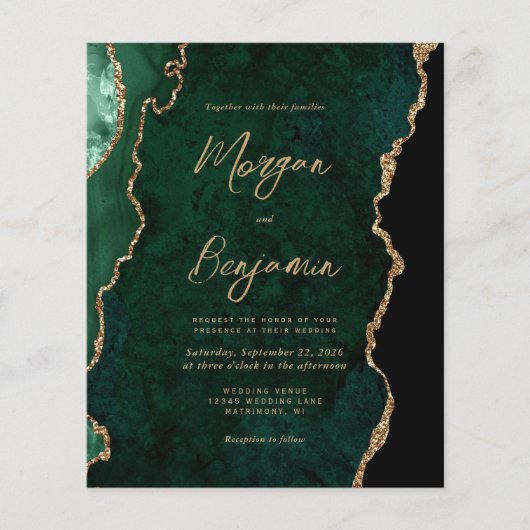 Budget Emerald Green Agate Script QR Code Hochzeit (Vorderseite)