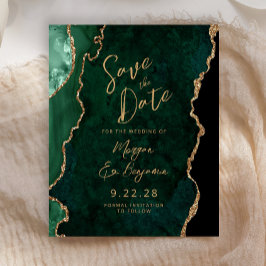 Budget Emerald Green Agate Script Save the Date