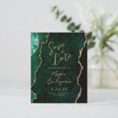 Budget Emerald Green Agate Script Save the Date (Stehend Vorderseite)