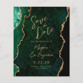 Budget Emerald Green Agate Script Save the Date (Vorderseite)