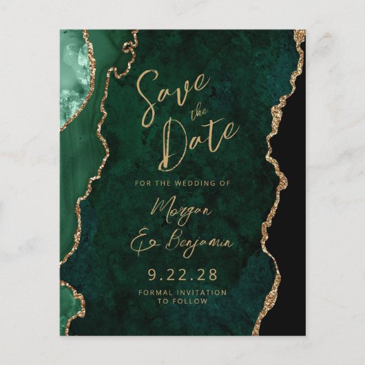 Budget Emerald Green Agate Script Save the Date (Vorderseite)