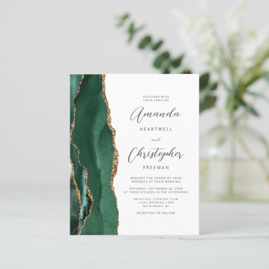 Budget Emerald Green Agate Wedding Invite (Stehend Vorderseite)