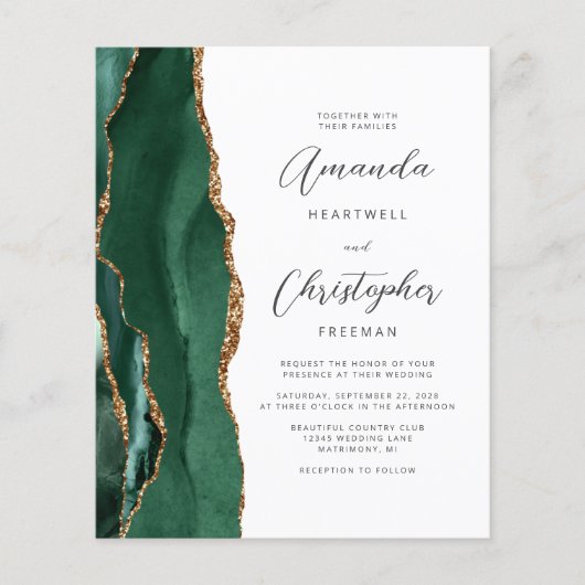 Budget Emerald Green Agate Wedding Invite (Vorderseite)