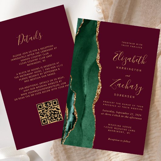 Budget Emerald Green Burgundy QR Code Wedding