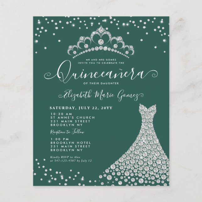 Budget Emerald Green Diamond Tiara Quinceanera (Vorderseite)