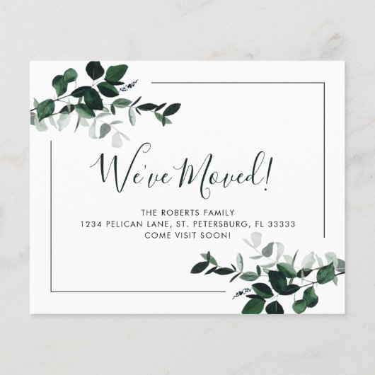 Budget Emerald Green Eucalyptus New Address Card (Vorderseite)