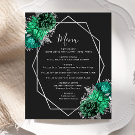 Budget Emerald Green Floral Black Wedding Menu