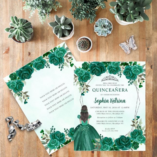 Budget Emerald Green Floral Princess Quinceañera (Von Creator hochgeladen)