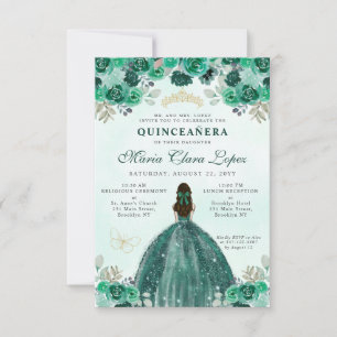 Budget Emerald Green Floral Princess Quinceañera Mitteilungskarte
