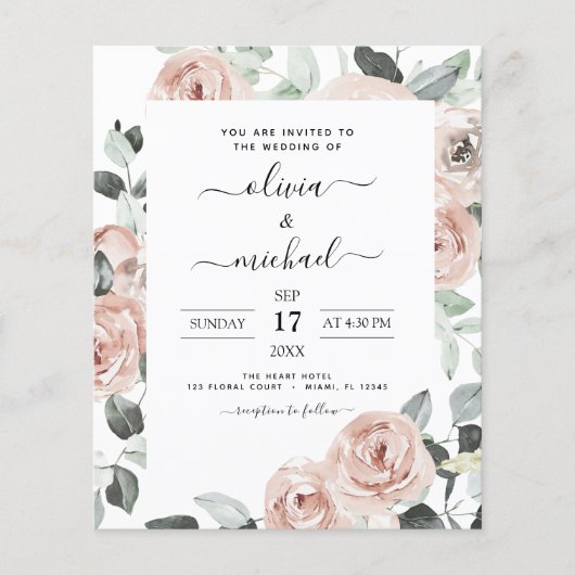 Budget Emerald Green Floral Wedding Einladung Flyer (Vorne)